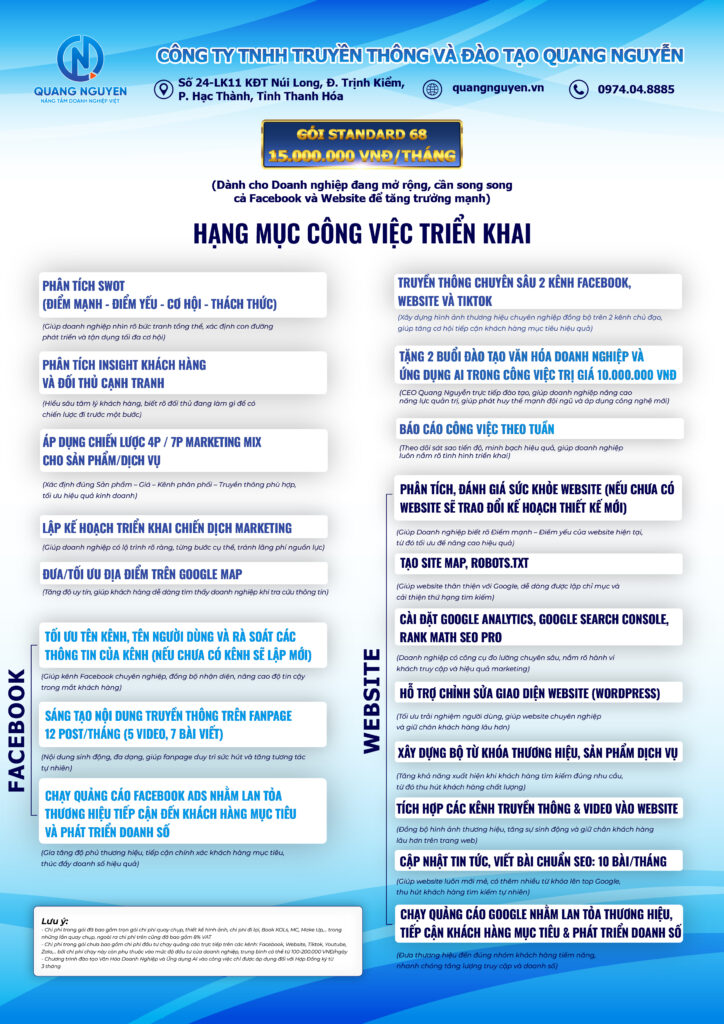 Bảng Giá Dịch Vụ Marketing Trọn Gói